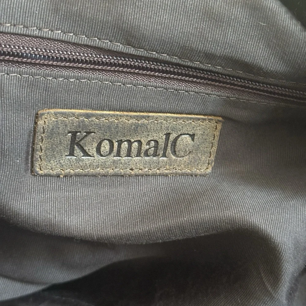 KomalC Distressed Brown Buffalo Leather Large Duffel Weekender Bag Shoe Comp